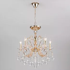Подвесная люстра Eurosvet Collana 10096/5 золото/прозрачный хрусталь Strotskis
