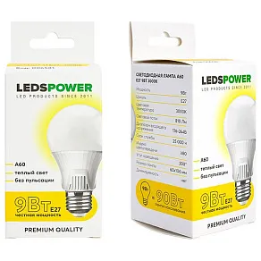 Лампа светодиодная LEDS POWER A60 E27 9Вт 3000K 006581