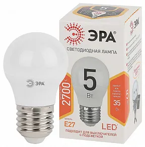 Лампа светодиодная Эра Стандарт E27 5Вт 2700K LED P45-5W-827-E27