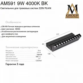 Накладной светильник AM-Group PLAIN GLASSES AM591 9W 4000K BK