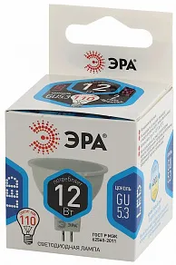 Лампа светодиодная Эра Стандарт GU5.3 12Вт 4000K LED MR16-12W-840-GU5.3