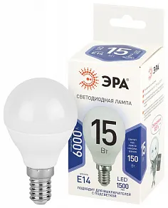 Лампа светодиодная Эра Стандарт E14 15Вт 6000K LED P45-15W-860-E14