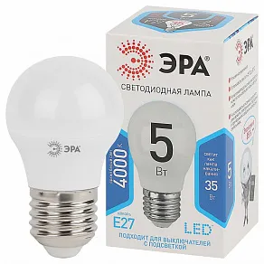 Лампа светодиодная Эра Стандарт E27 5Вт 4000K LED P45-5W-840-E27