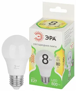 Лампа светодиодная Эра Green Line E27 8Вт 3000K LED A60-8W-830-E27 GL
