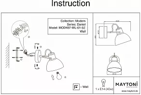 Бра Maytoni Daniel MOD407-WL-01-BZ