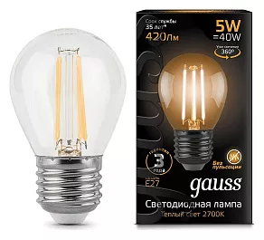 Лампа светодиодная Gauss LED Filament E27 5Вт 2700K 105802105