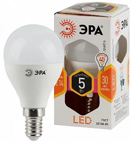 Лампа светодиодная Эра Стандарт E14 5Вт 2700K LED P45-5W-827-E14