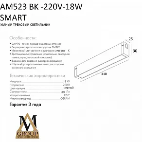 Накладной светильник AM-Group SMART OPAL AM523 BK-220V-18W SMART