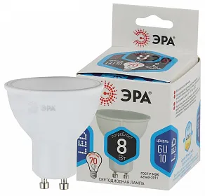 Лампа светодиодная Эра Стандарт GU10 8Вт 4000K LED MR16-8W-840-GU10
