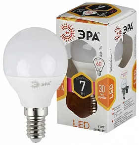 Лампа светодиодная Эра Стандарт E14 7Вт 2700K LED P45-7W-827-E14