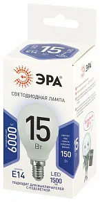 Лампа светодиодная Эра Стандарт E14 15Вт 6000K LED P45-15W-860-E14