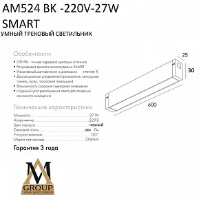 Накладной светильник AM-Group SMART OPAL AM524 BK-220V-27W SMART