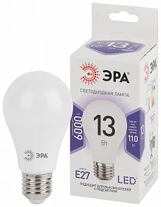 Лампа светодиодная Эра Стандарт E27 13Вт 6000K LED A60-13W-860-E27