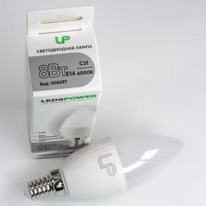 Лампа светодиодная LEDS POWER C37 E14 8Вт 4000K 006697