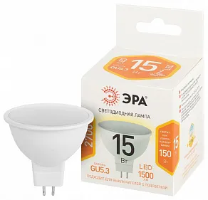 Лампа светодиодная Эра Стандарт GU5.3 15Вт 2700K LED MR16-15W-827-GU5.3