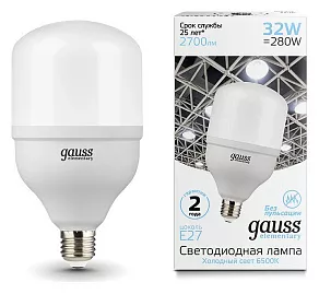 Лампа светодиодная Gauss Elementary LED T100 E27 32Вт 6500K 63233