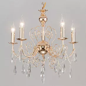 Подвесная люстра Eurosvet Wispa 10094/5 золото/прозрачный хрусталь Strotskis