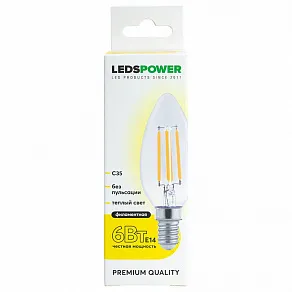 Лампа светодиодная LEDS POWER C35 E14 6Вт 3000K 007076