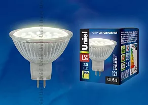 Лампа светодиодная Uniel LED-MR16-SMD GU5.3 1.5Вт 2700-3200K LED-MR16-SMD-2,4W/WW/GU5.3