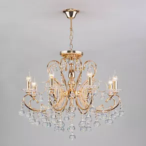 Подвесная люстра Eurosvet Collana 10096/8 золото/прозрачный хрусталь Strotskis