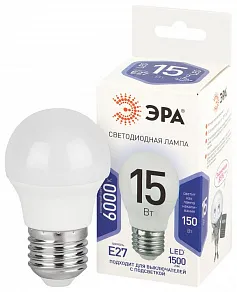Лампа светодиодная Эра Стандарт E27 15Вт 6000K LED P45-15W-860-E27
