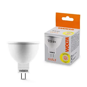 Лампа светодиодная Wolta  GU5.3 7.5Вт 3000K 25YMR16-220-7.5GU5.3