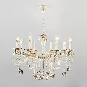 Подвесная люстра Eurosvet Ravenna 10104/8 белый с золотом/тонированный хрусталь Strotskis