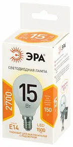 Лампа светодиодная Эра Стандарт E14 15Вт 2700K LED P45-15W-827-E14