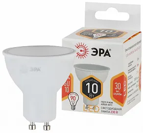 Лампа светодиодная Эра Стандарт GU10 10Вт 2700K LED MR16-10W-827-GU10