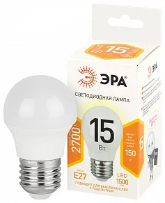 Лампа светодиодная Эра Стандарт E27 15Вт 2700K LED P45-15W-827-E27