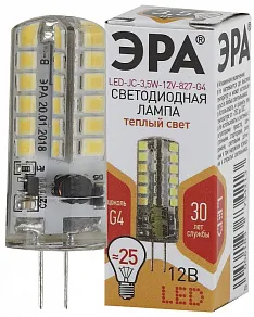 Лампа светодиодная Эра Стандарт G4 3.5Вт 2700K LED JC-3,5W-12V-827-G4