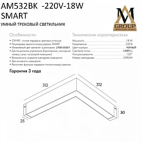 Накладной светильник AM-Group SMART OPAL AM532 BK-220V-18W SMART