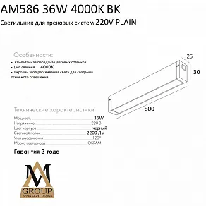 Встраиваемый светильник AM-Group PLAIN OPAL AM586 36W 4000K BK