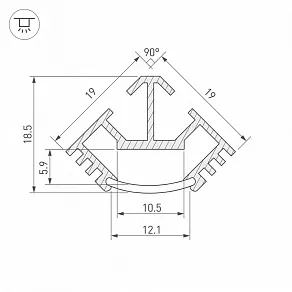Профиль накладной угловой внутренний Arlight T45-2000 (CT) ANOD 016942