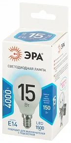 Лампа светодиодная Эра Стандарт E14 15Вт 4000K LED P45-15W-840-E14