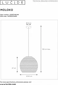 Подвесной светильник Lucide Moloko 03437/40/44