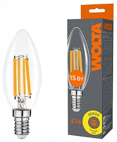 Лампа светодиодная Wolta  E14 15Вт 3000K WF-C35-15W3KE14