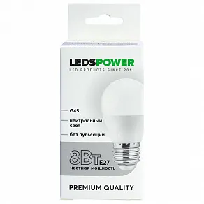 Лампа светодиодная LEDS POWER G45 E27 8Вт 4000K 006789