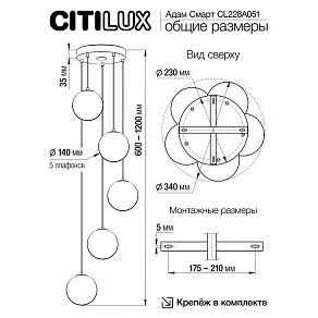 Подвесной светильник Citilux Адам Смарт CL228A051