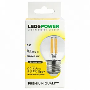 Лампа светодиодная LEDS POWER G45 E27 6Вт 3000K 007113