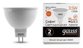 Лампа светодиодная Gauss Led Elementary MR16 GU5.3 3.5Вт 3000K 13514
