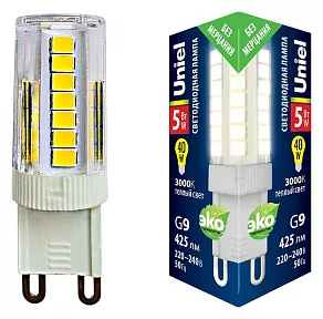 Лампа светодиодная Uniel  G9 5Вт 3000K LED-JCD-5W/3000K/G9/CL GLZ09TR картон