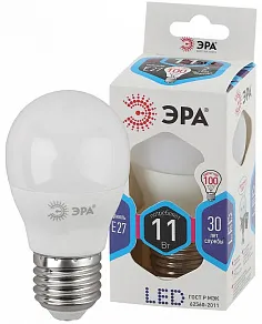 Лампа светодиодная Эра Стандарт E27 11Вт 4000K LED P45-11W-840-E27