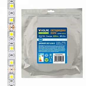 Лента светодиодная Volpe ULS-Q ULS-Q323 2835-60LED/m-8mm-IP65-DC12V-4,8W/m-5M-6500K катушка в герметичной упаковке