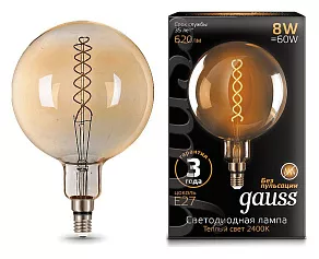 Лампа светодиодная Gauss LED Vintage Filament Flexible E27 8Вт 2400K 154802008