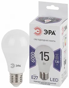 Лампа светодиодная Эра Стандарт E27 15Вт 6000K LED A60-15W-860-E27