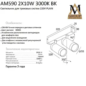 Светильник на штанге AM-Group PLAIN CYLINDER AM590 2X10W 3000K BK