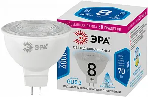Лампа светодиодная Эра  GU5.3 8Вт 4000K LED Lense MR16-8W-840-GU5.3