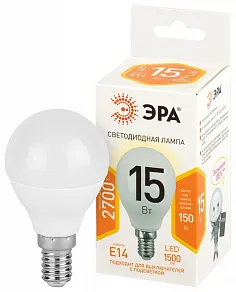 Лампа светодиодная Эра Стандарт E14 15Вт 2700K LED P45-15W-827-E14