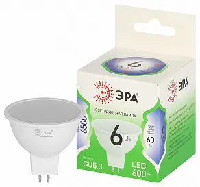 Лампа светодиодная Эра Green Line GU5.3 6Вт 6500K LED MR16-6W-865-GU5.3 GL
